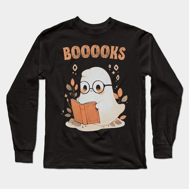 Funny Halloween Cute Ghost Book Reading School Teacher Long Sleeve T-Shirt by everetto